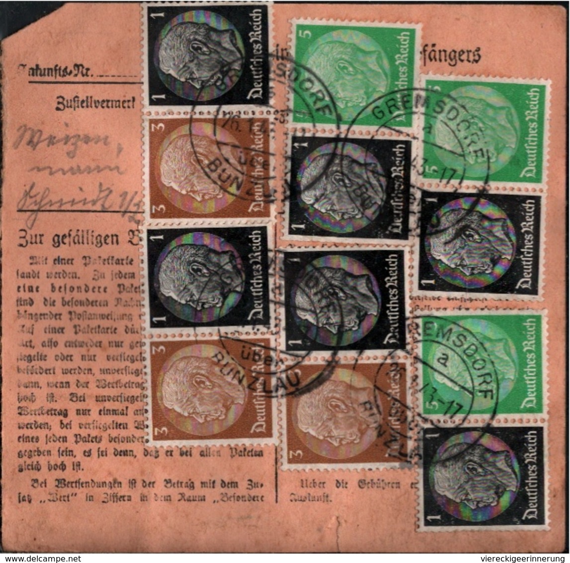 ! 1943 Paketkarte Deutsches Reich, Gremsdorf über Bunzlau Nach Leipzig , Zusammendrucke - Briefe U. Dokumente