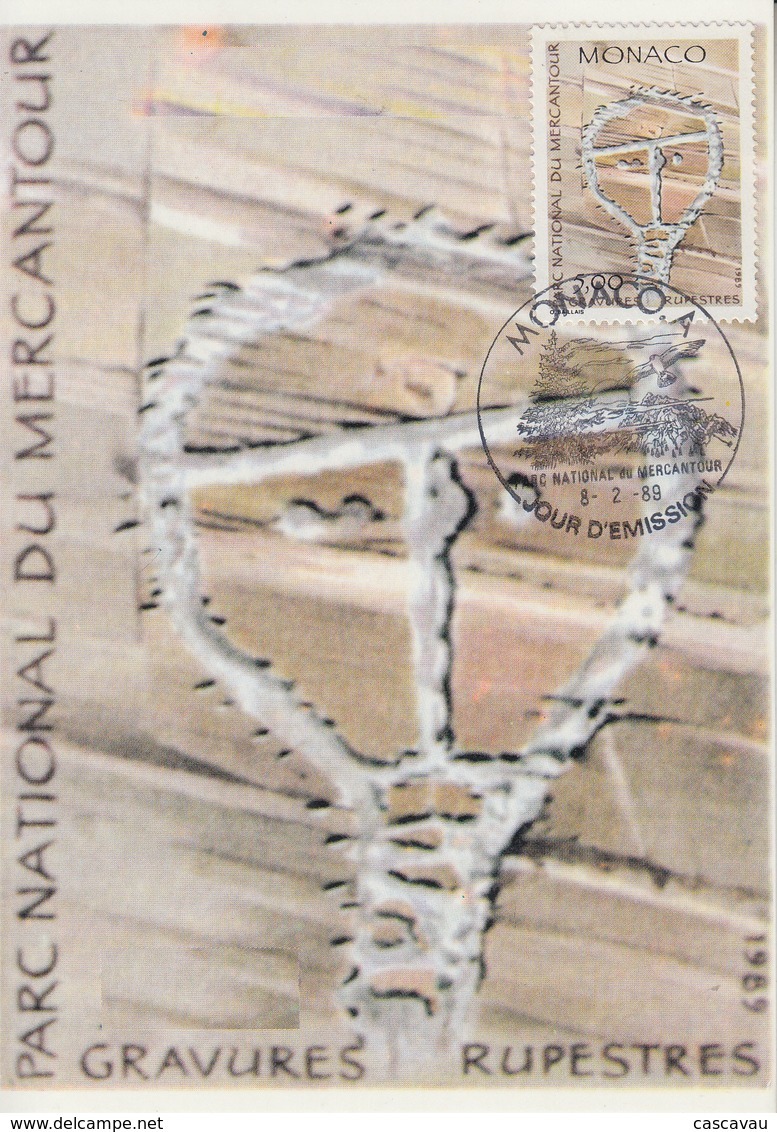 Carte Maximum  1er   Jour    MONACO    Parc  Du  Mercantour   Gravures  Rupestres    1989 - Prehistoria