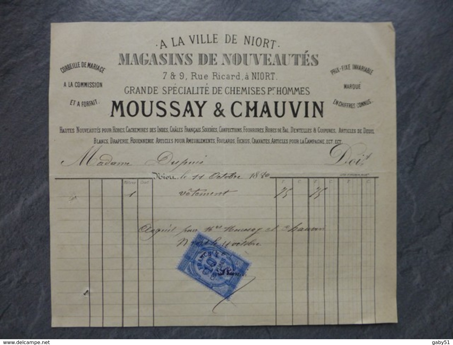 NIORT 1880, Rare Facture MOUSSAY Et Chauvin, "A La Ville De Niort" ; PAP09 - Advertising