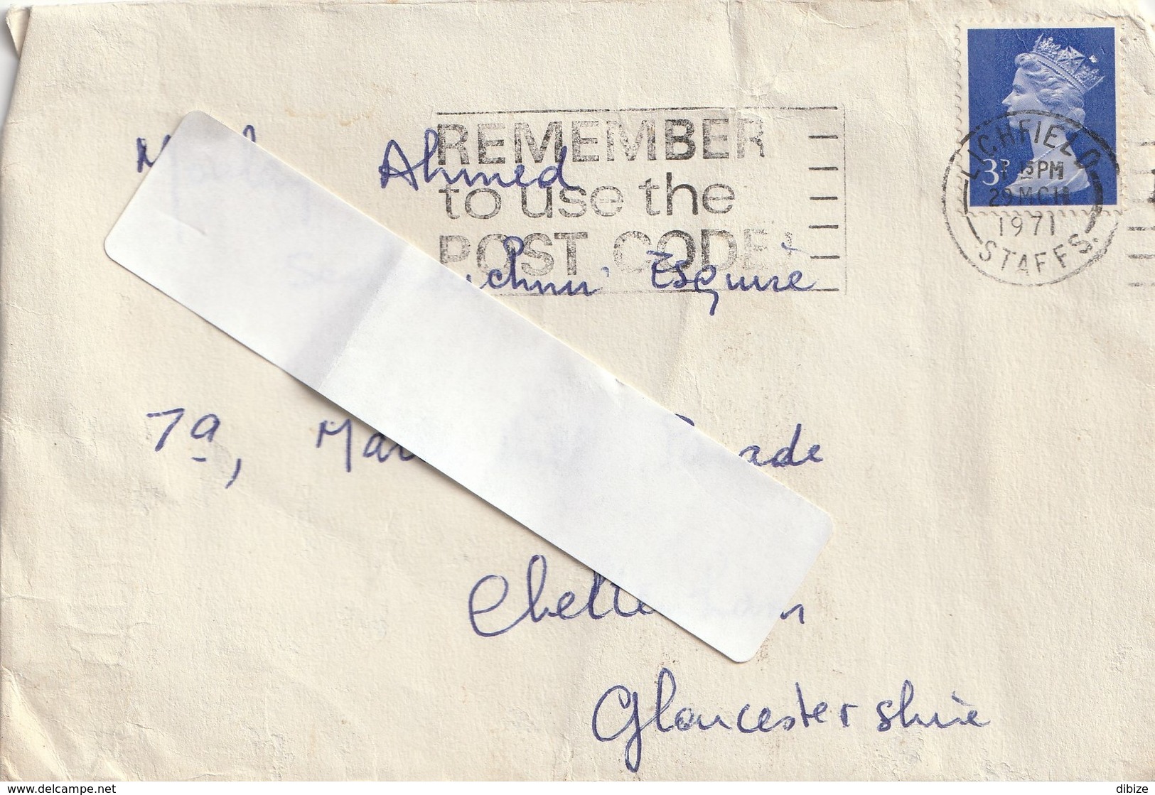 Letter Having Circulated. United Kingdom. Stamp. Postmark Lichfield. 1971. Postal Flame. Remember To Use Post Code. - Marcofilie