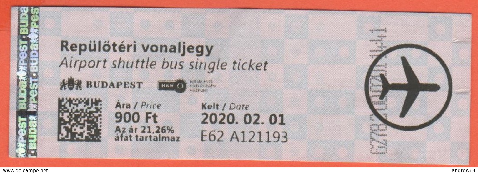 UNGHERIA - Hungary - Magyar - Ungarn - 2020 - Repülőtéri Vonaljegy - Airport Shuttle Bus - Biglietto Di Corsa Semplice - Europa