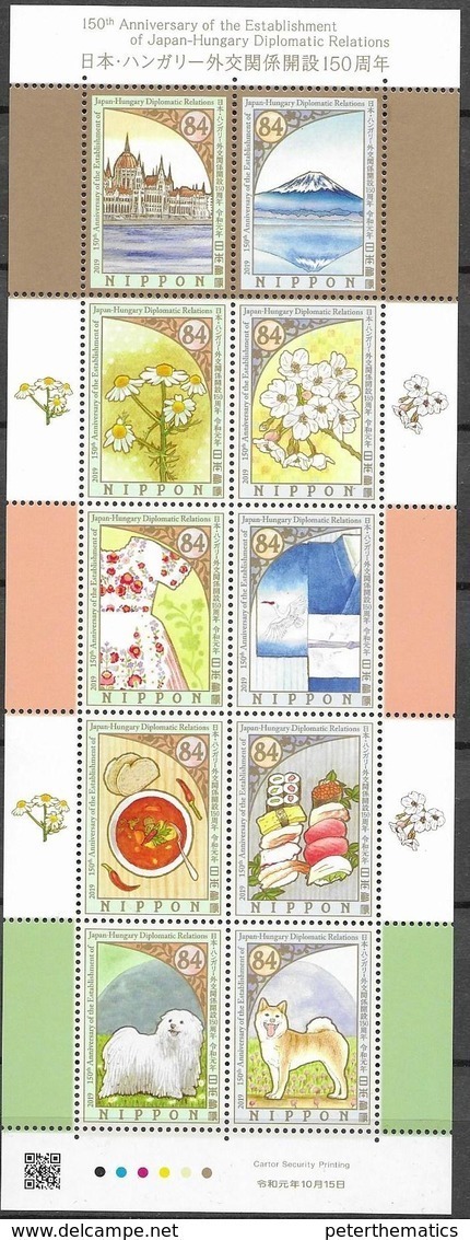 JAPAN, 2019, MNH, RELATIONS WITH HUNGARY, DOGS, FOOD, SEAFOOD, COSTUMES, BIRDS, FLOWERS, MOUNTAINS, ARCHITECTURE, SLT - Dogs