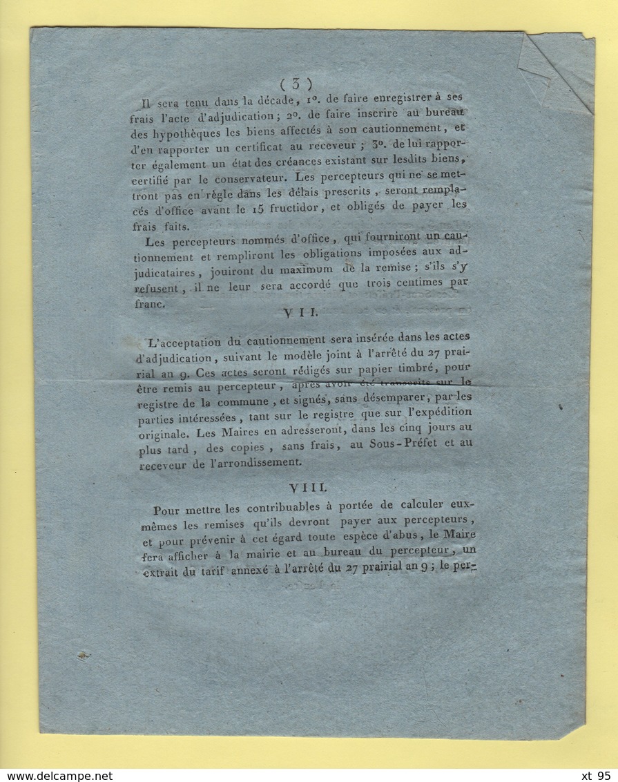 Prefet De La Manche - Extrait - 8 Messidor An 10 - Adjudication De La Perception Des Contributions Directes - Historical Documents
