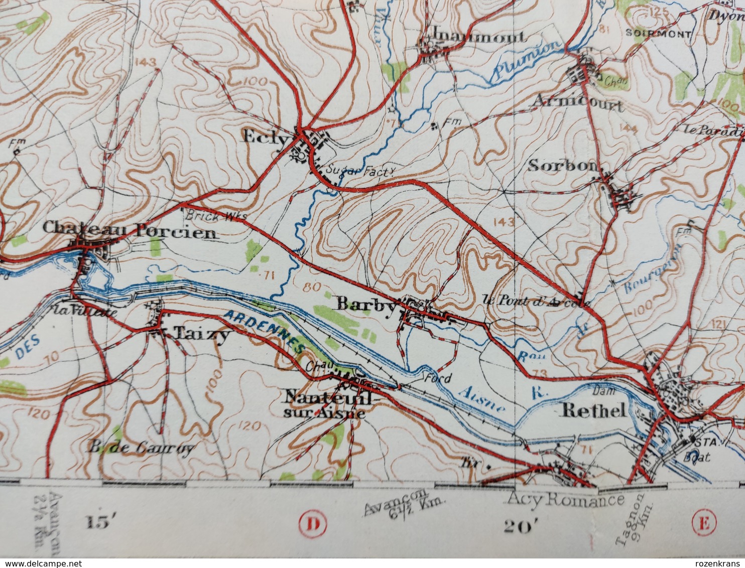 Carte Topographique Militaire UK War Office 1915 World War 1 WW1 Charlesville Mezieres Sedan Rocroi Hirson Sugny Rethel - Topographical Maps