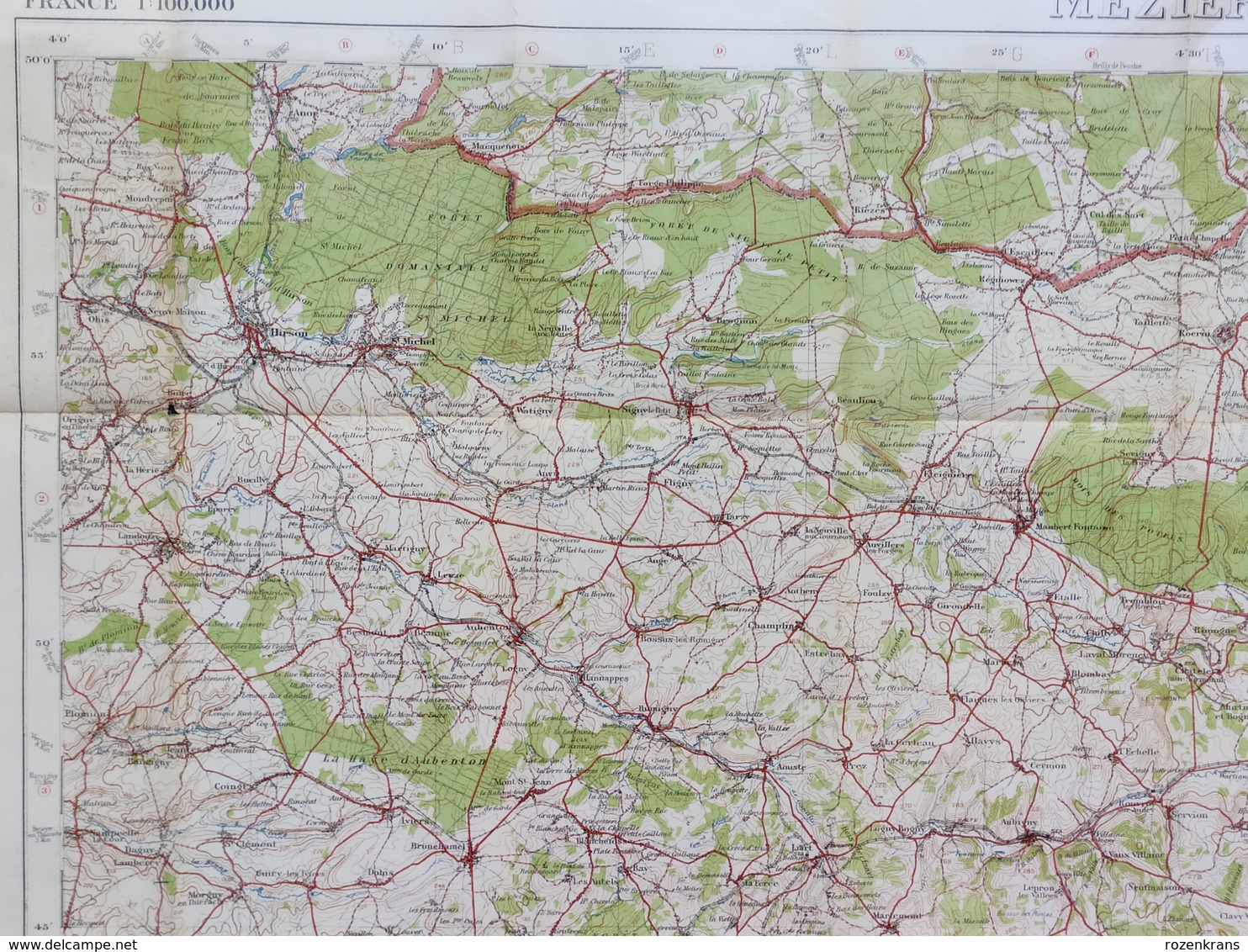 Carte Topographique Militaire UK War Office 1915 World War 1 WW1 Charlesville Mezieres Sedan Rocroi Hirson Sugny Rethel