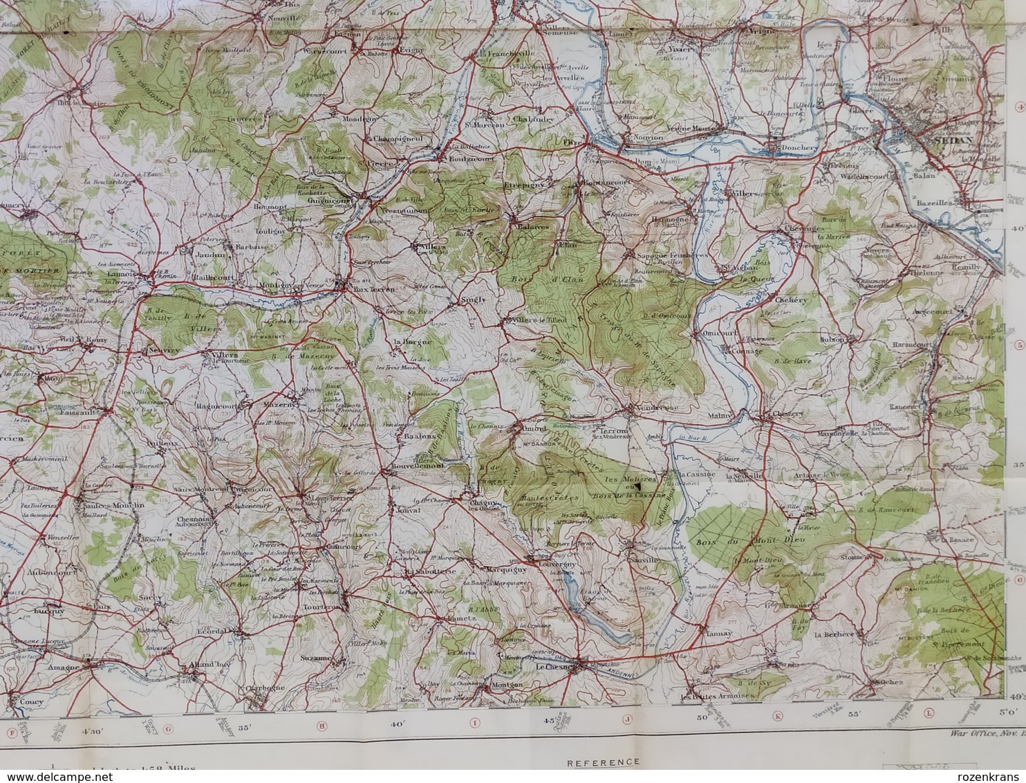 Carte Topographique Militaire UK War Office 1915 World War 1 WW1 Charlesville Mezieres Sedan Rocroi Hirson Sugny Rethel