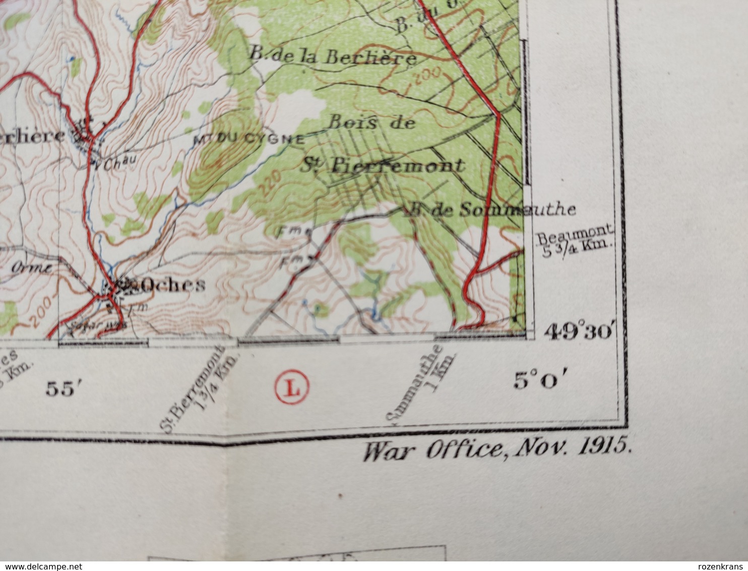 Carte Topographique Militaire UK War Office 1915 World War 1 WW1 Charlesville Mezieres Sedan Rocroi Hirson Sugny Rethel