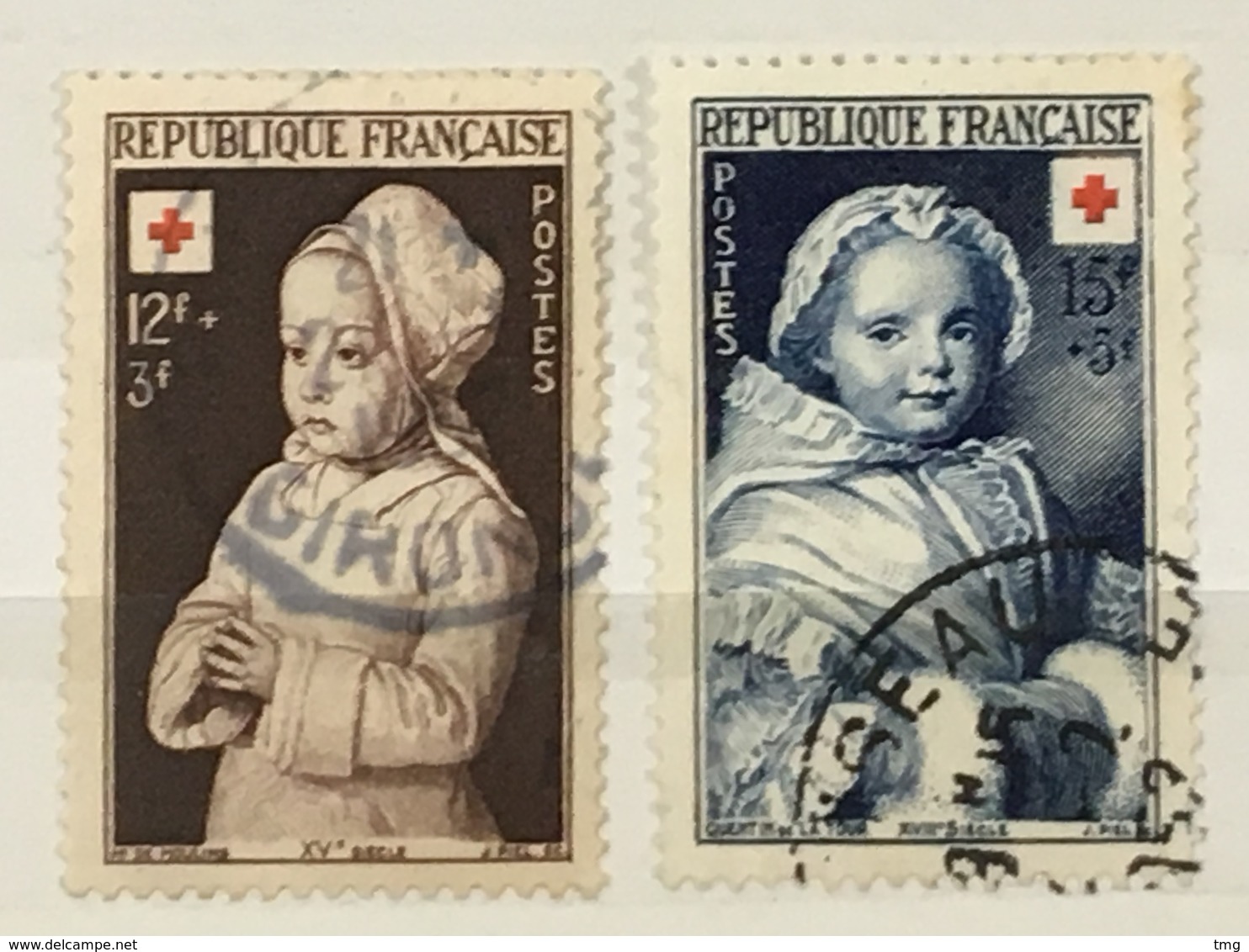 YT 914-915 (°) Oblitéré 1951 Croix Rouge Maitre De Moulins Quentin De La Tour (côte 8,45 Euros) - Oblitérés