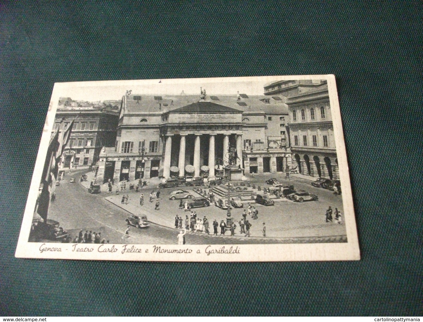 GENOVA TEATRO CARLO FELICE E MONUMENTO A GARIBALDI RETRO TIMBRO 21° REPARTO SALMERIE E CARREGGIO 1939 - Teatro