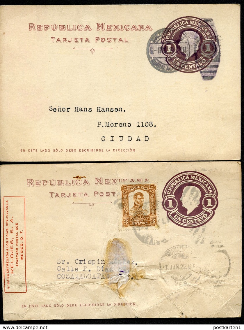 Mexico Postal Cards MEPSI #PC117 Corner Card Used To COSAMALOAPAN + CDMX 1919-22 - Mexico