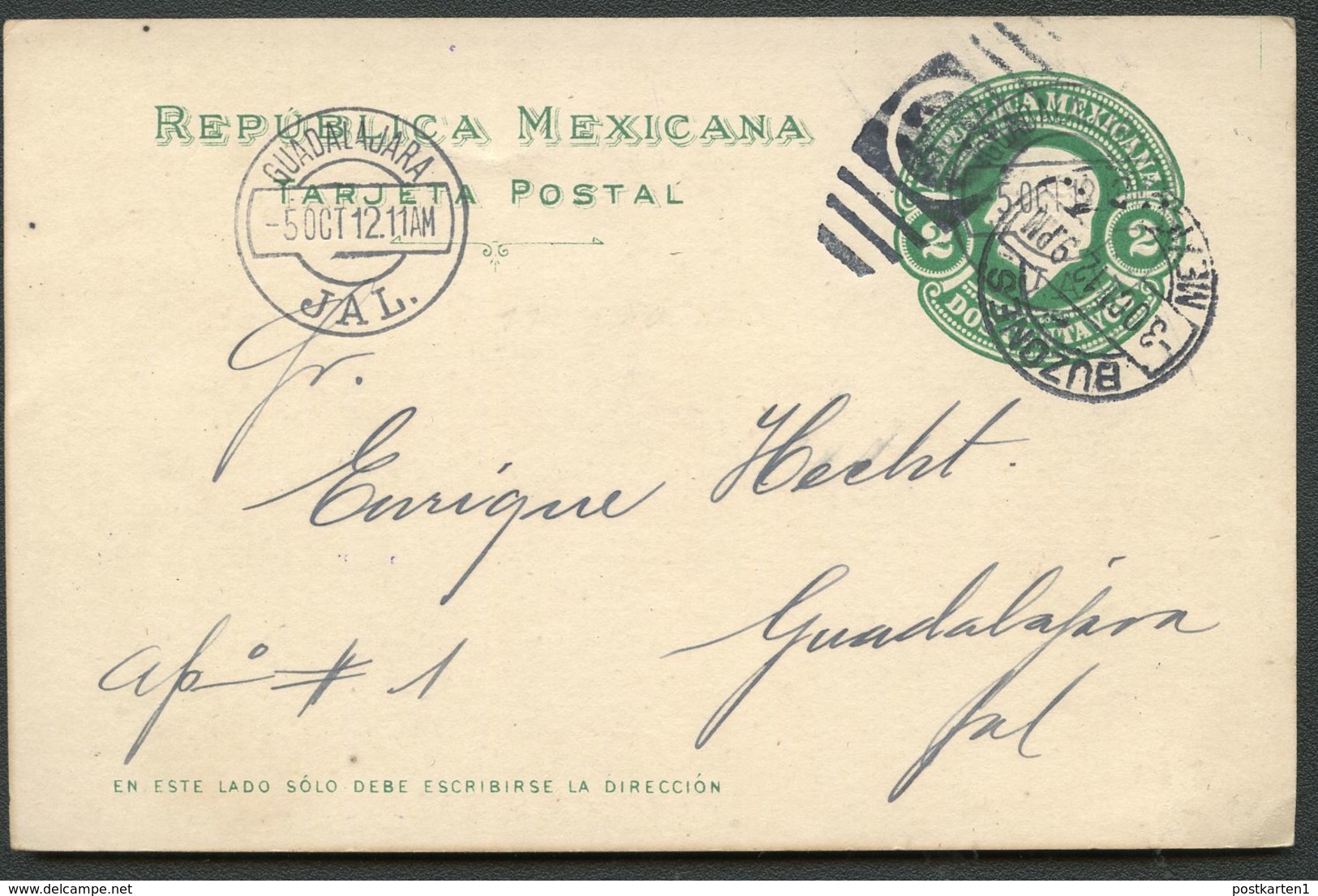 Mexico Postal Card MEPSI #PC119 ADVERTISED EL PAJE Used To Guadalajara 1912 - Messico