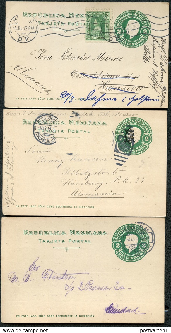Mexico 3 Postal Cards MEPSI #PC119 Used To Germany And CDMX 1911-12 - Mexico