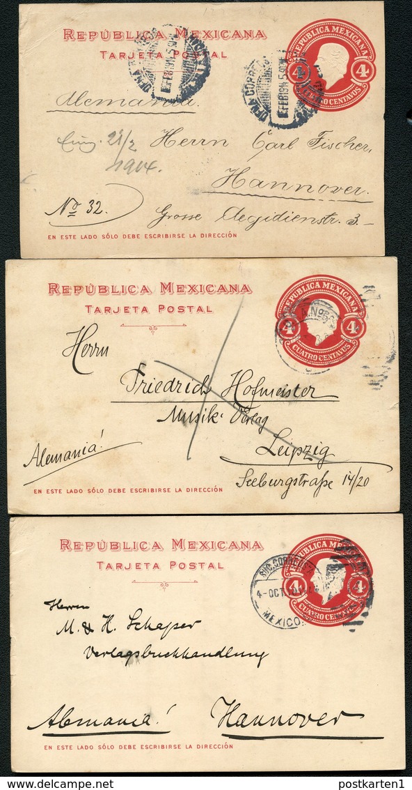 Mexico 3 Postal Cards MEPSI #PC121 Used Dinamito Dgo + CDMX To Germany 1910-14 - Mexico