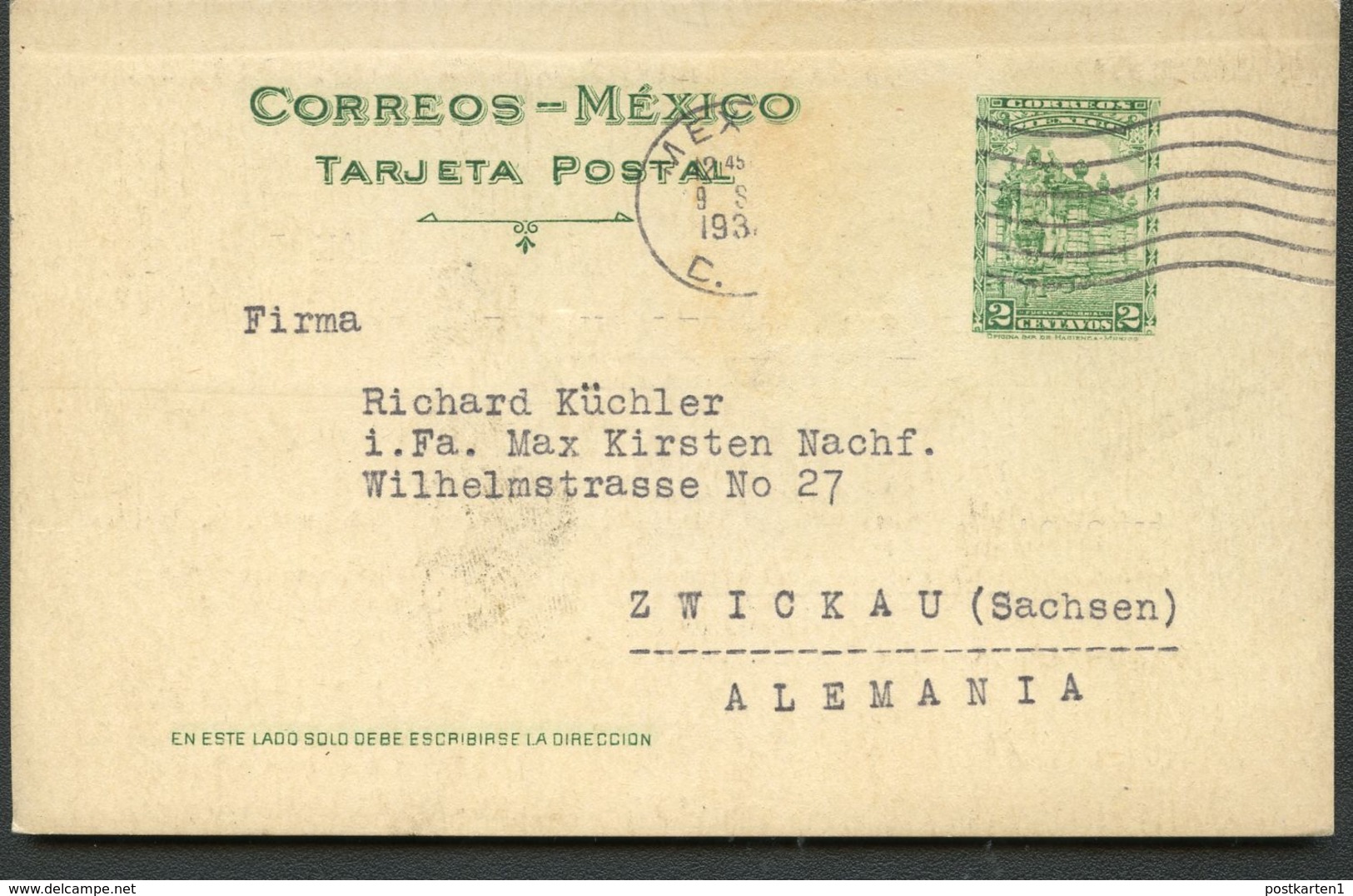 Mexico Postal Card MEPSI #PC128 Preprinted Used To Germany 1931 - Messico