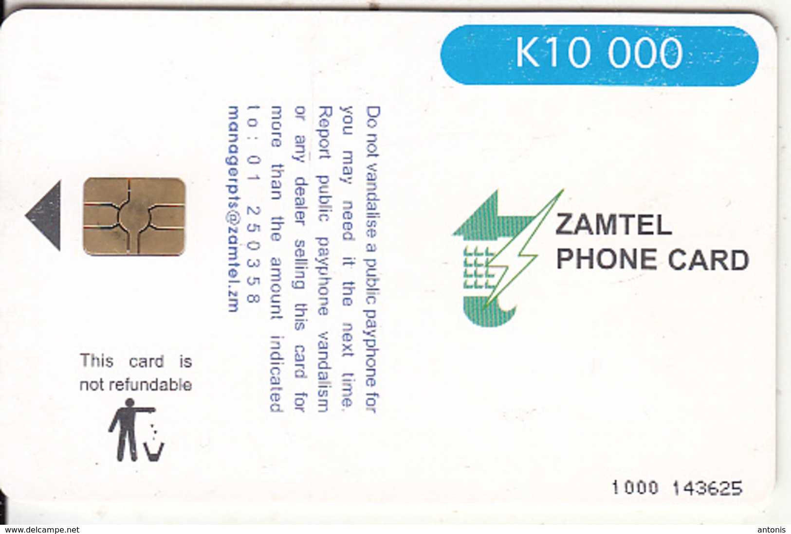 ZAMBIA(chip) - Red & Blue Sunbird, Zamtel Telecard K10000, Chip GEM3.3, Used - Zambia