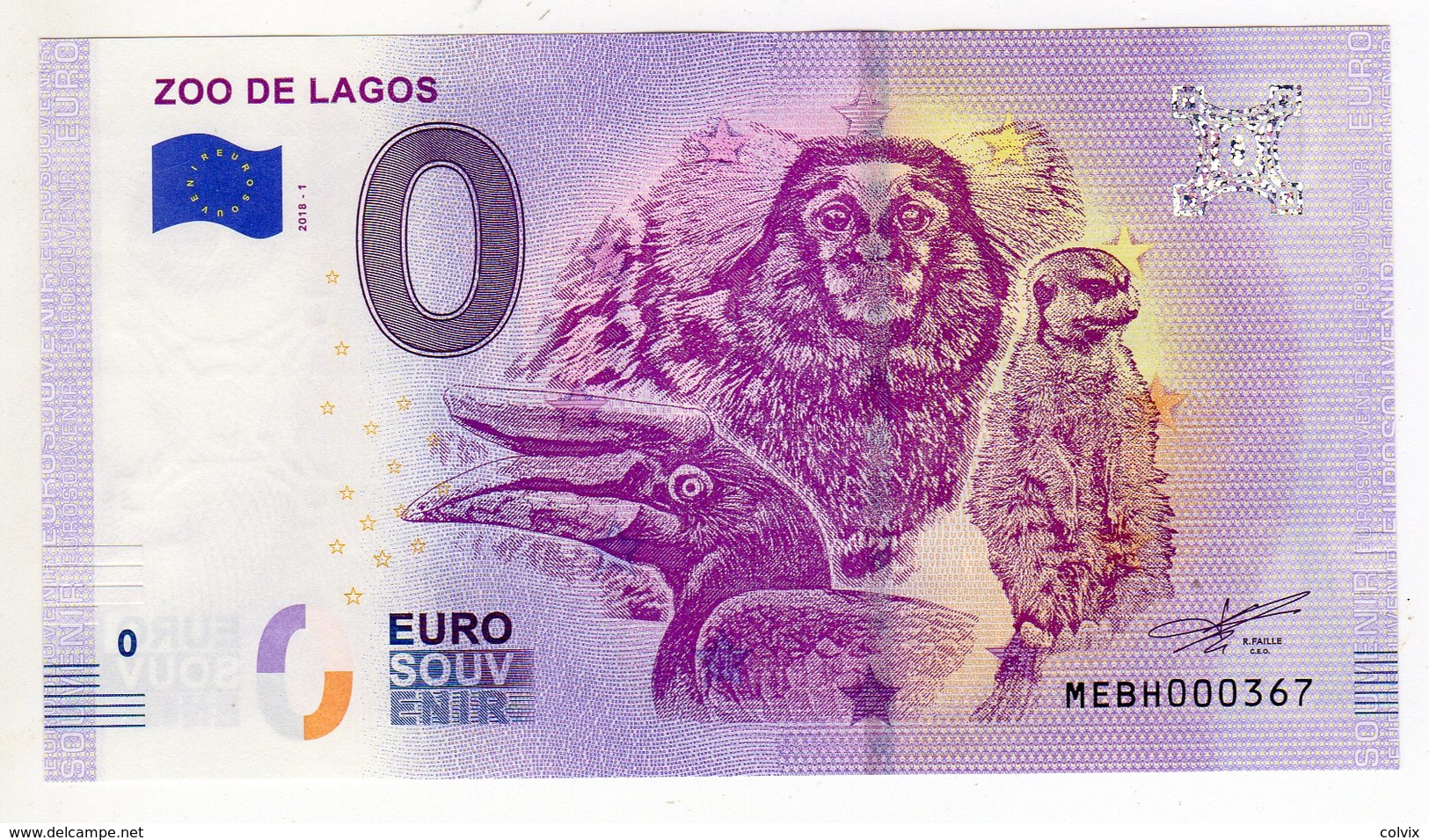 2018-1 BILLET TOURISTIQUE PORTUGAL 0 EURO SOUVENIR N°MEBH000367 ZOO DE LAGOS - Pruebas Privadas