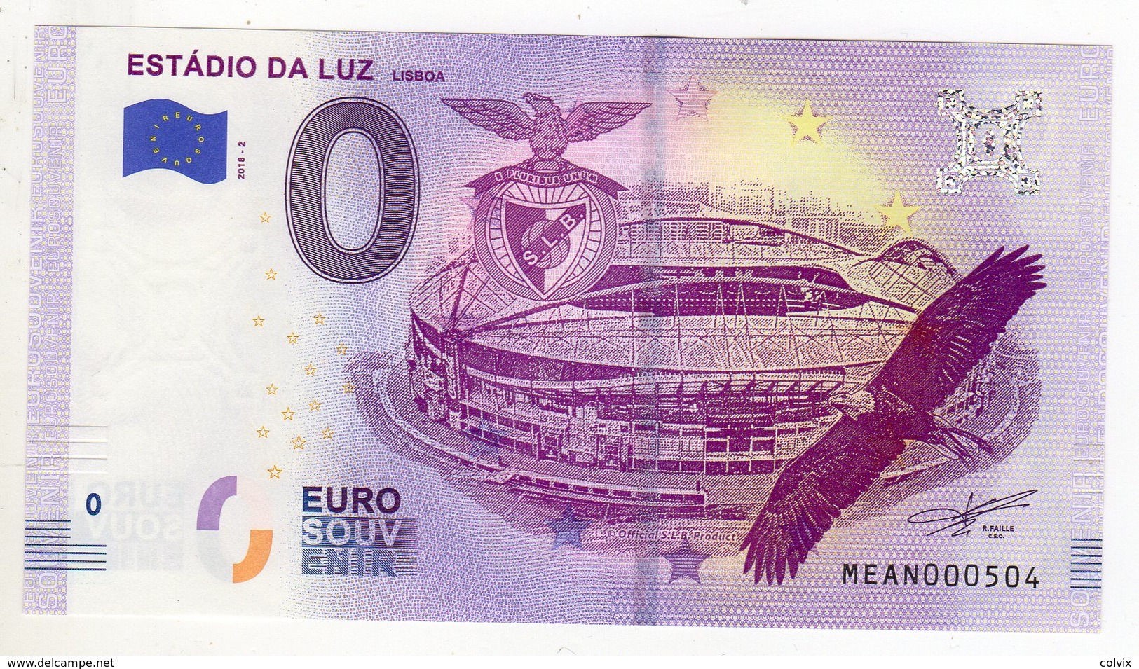 2018-2 BILLET TOURISTIQUE PORTUGAL 0 EURO SOUVENIR N°MEAN000504 ESTADIO DA LUZ LISBOA Benfica De Lisbonne Club De Foot - Pruebas Privadas