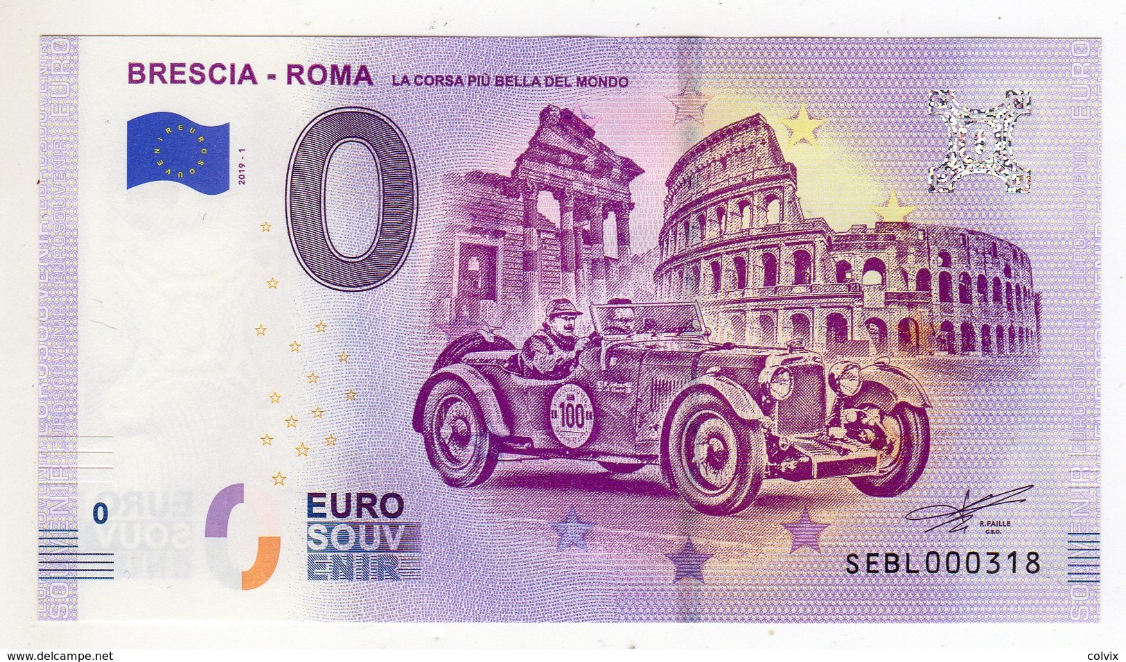 2019-1 BILLET TOURISTIQUE ITALIE 0 EURO SOUVENIR N°SEBL000318 BRESCIA ROMA - Private Proofs / Unofficial