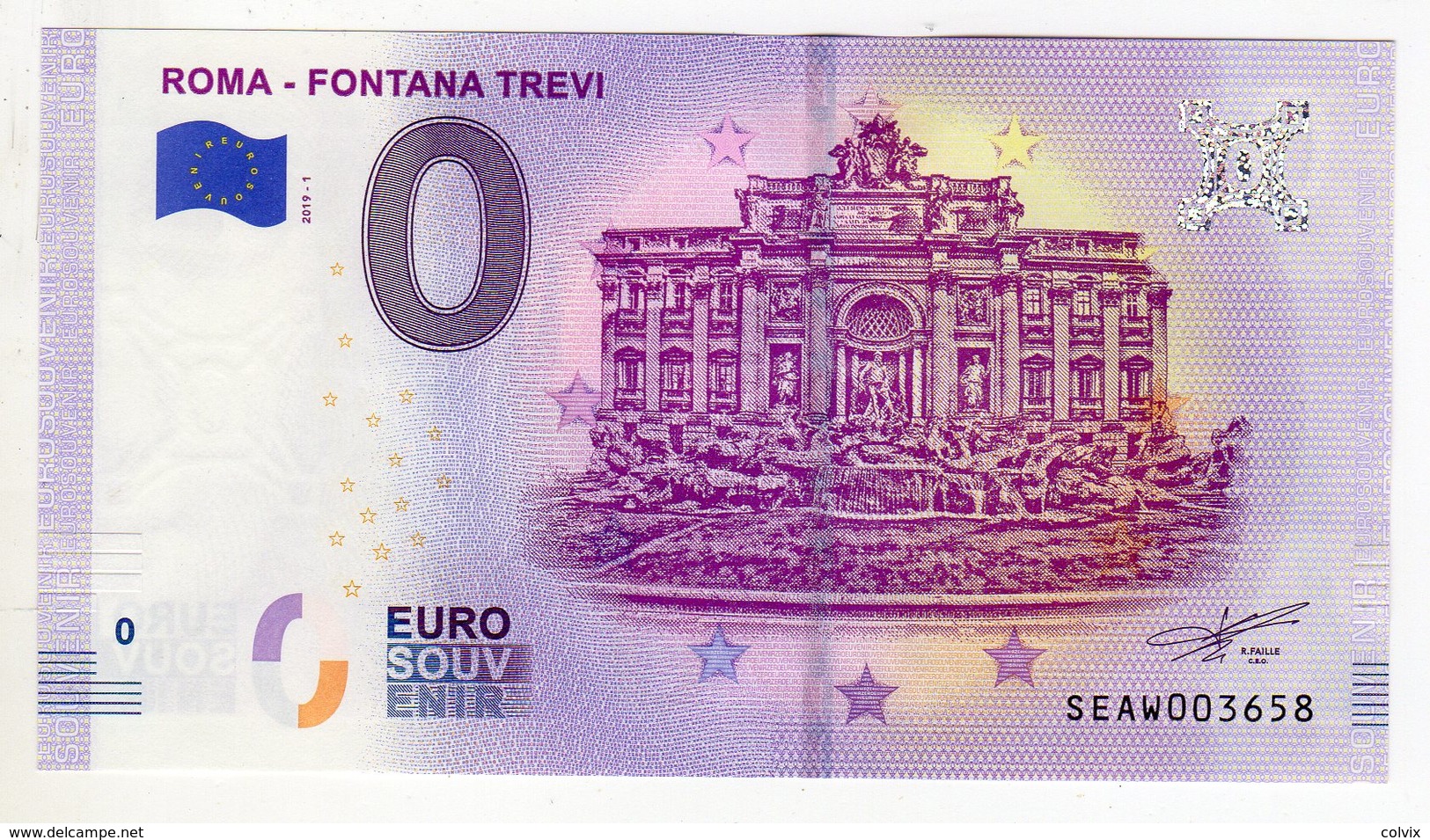 2019-1 BILLET TOURISTIQUE ITALIE 0 EURO SOUVENIR N°SEAW003658 ROME FONTAINE DE TREVI - Privatentwürfe