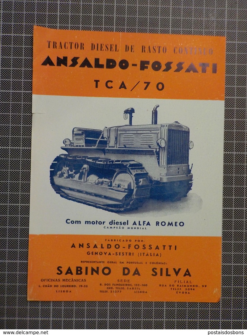 Cx 10-X) Publicité Agriculturre ALFA ROMEO MOTOR TRACTOR DIESEL ANSALDO-FOSSATI TCA/70 - Publicités