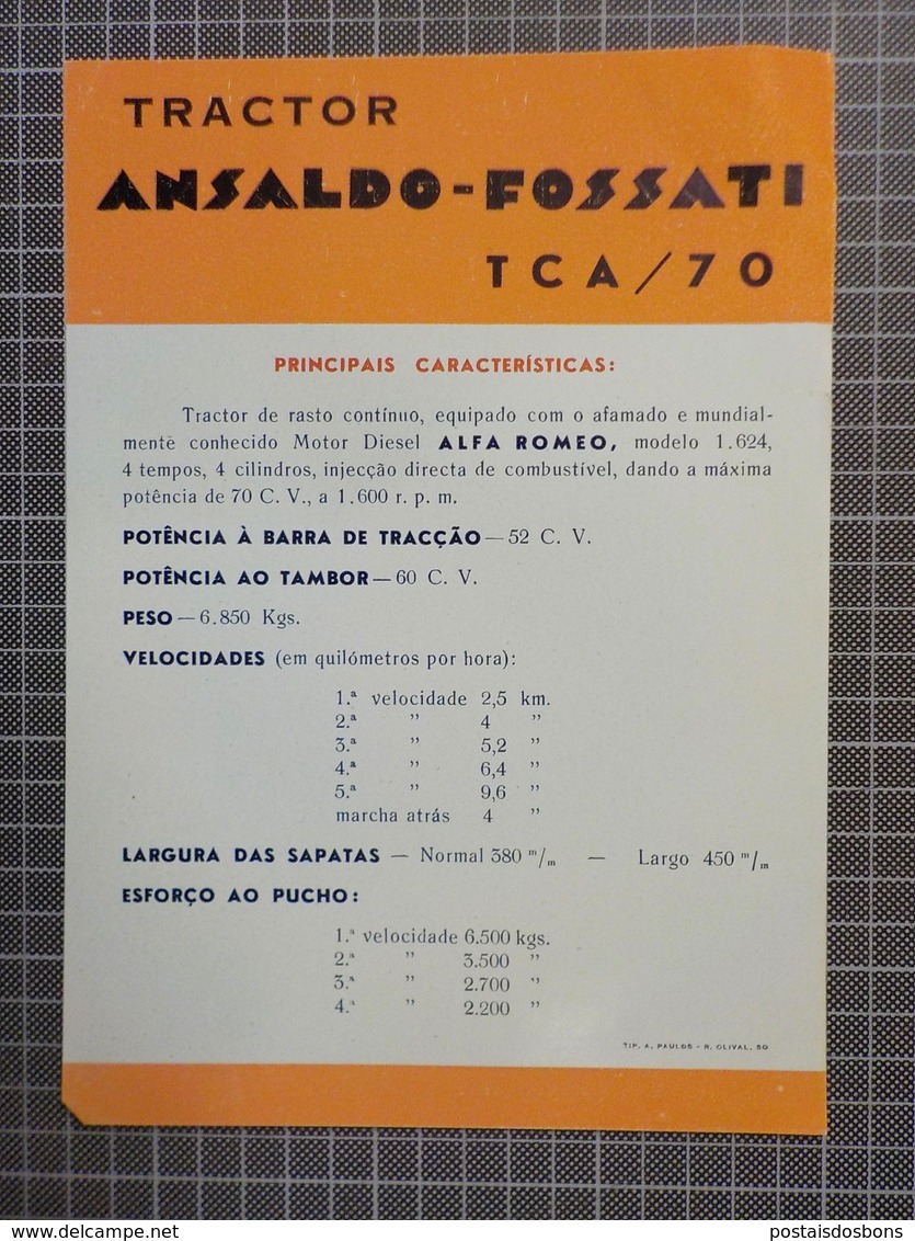 Cx 10-X) Publicité Agriculturre ALFA ROMEO MOTOR TRACTOR DIESEL ANSALDO-FOSSATI TCA/70 - Publicités