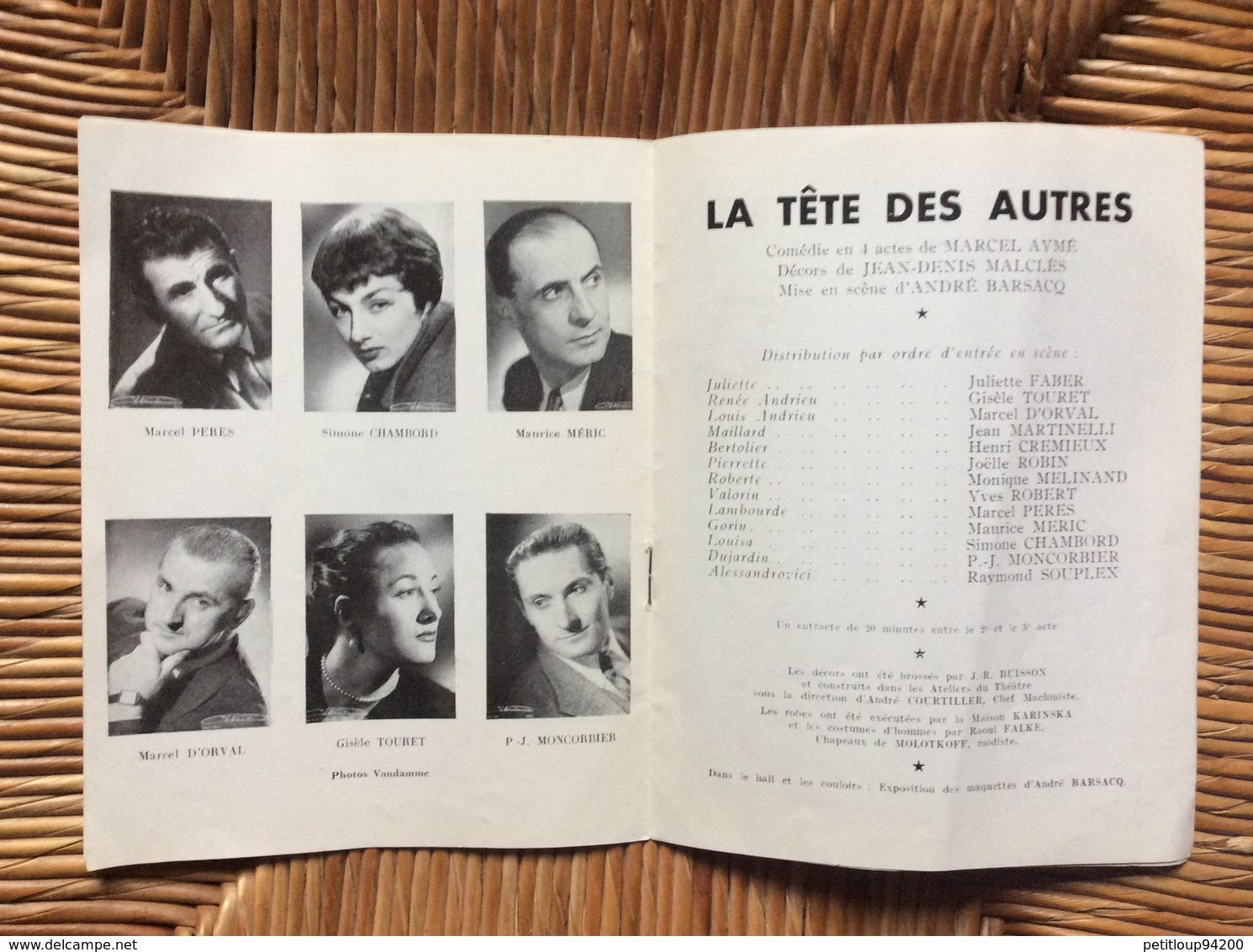 PROGRAMME THÉÂTRE DE L’ATELIER ANDRÉ BARSACQ  La Tête Des Autres  St RAPHAEL QUINQUINA - Programmes