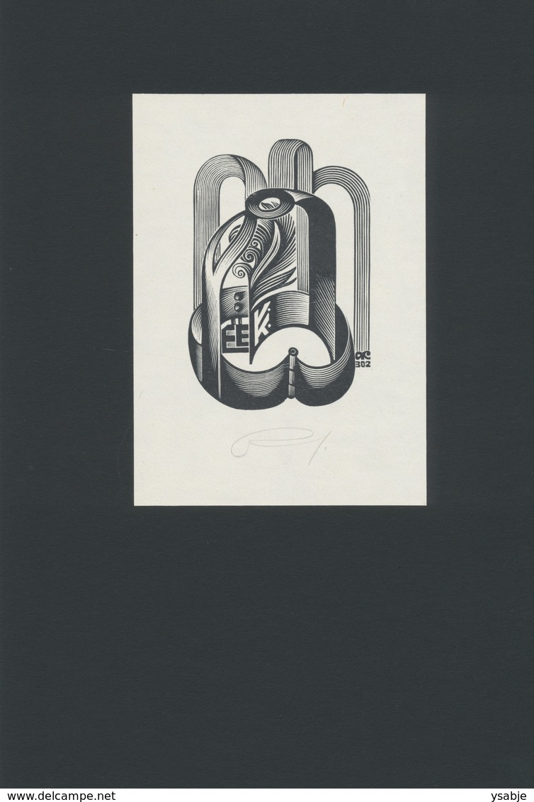 Ex Libris E.K. () - Anatoly Kalashnikov (1930-2007) Gesigneerd - Ex-libris