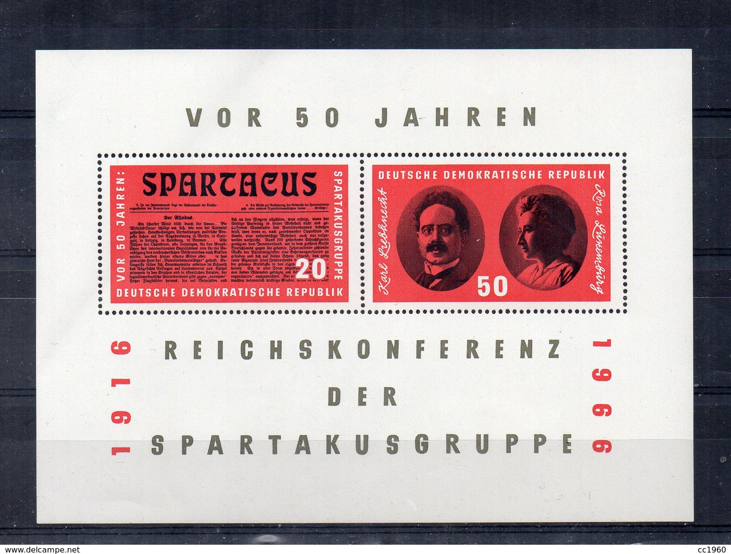 Germania - DDR - 1966 - Blocco Foglietto - 50 Anni Gruppo Spartacus - Nuovo - (FDC20060) - 1e Dag FDC (vellen)