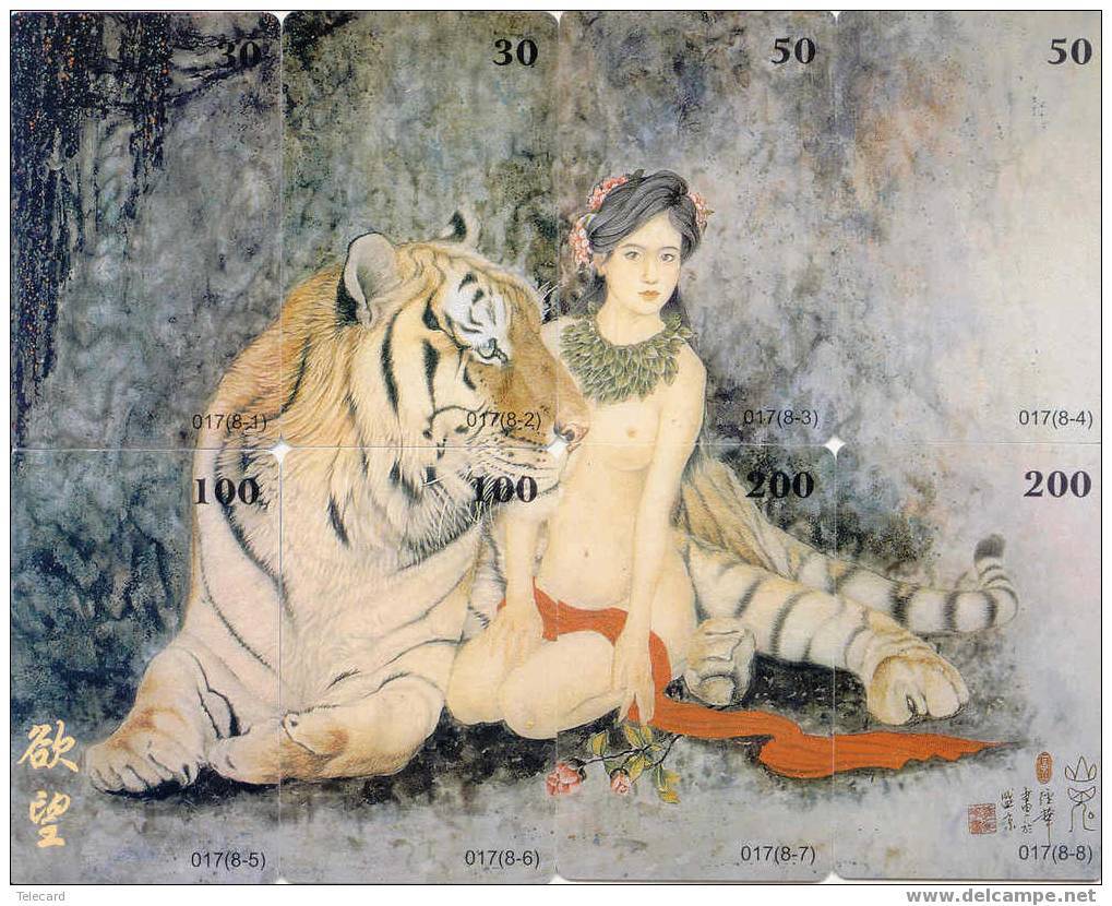 8 Telecartes LION En Puzzle TIGER TIGRE TIJGER EROTIQUE FEMME Animal - Puzzles