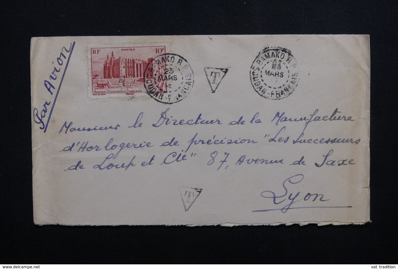 A.O.F.- Enveloppe De Bamako Pour Lyon Avec Cachet De Taxe - L 53570 - Lettres & Documents