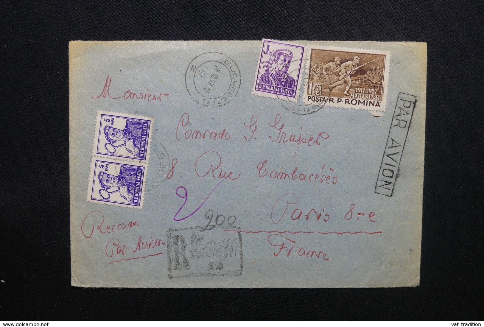 HONGRIE - Enveloppe En Recommandé De Bucarest Pour Paris En 1957, Affranchissement Plaisant - L 53586 - Lettres & Documents