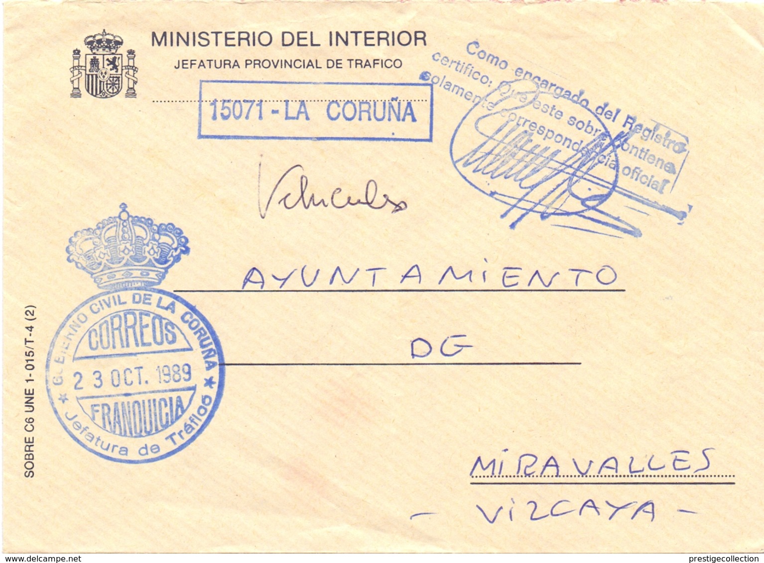 COVER  Ministero Del Interior La Coruna   SPECIAL POSTMARK  (FEB20933) - Storia Postale