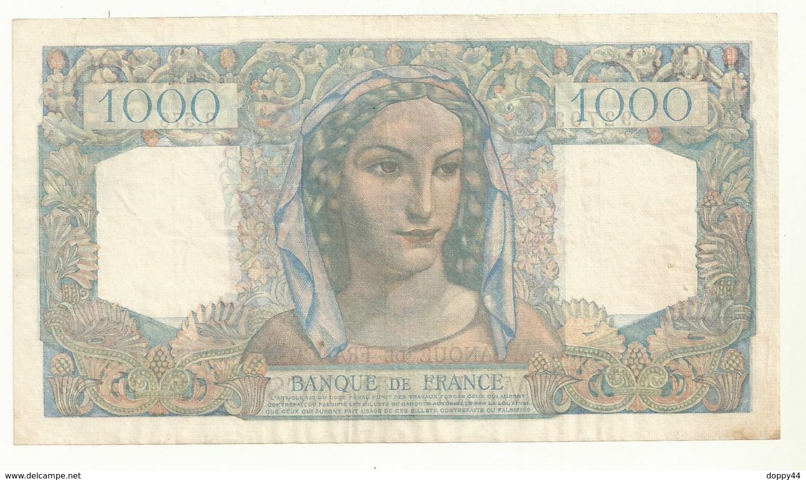 BILLET 1000 Franc F.41-27 MINERVE ET HERCULE M.30-6-1949.M  AVEC TROUS EPINGLE  BEL ASPECT CRAQUANT. - 1 000 F 1945-1950 ''Minerve Et Hercule''