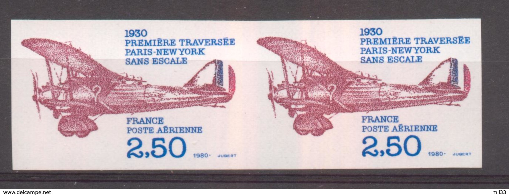 Poste Aérienne Paris - New-York En Paire De 1980 YT PA53 Sans Trace De Charnière Cote Maury 180 € - Ohne Zuordnung