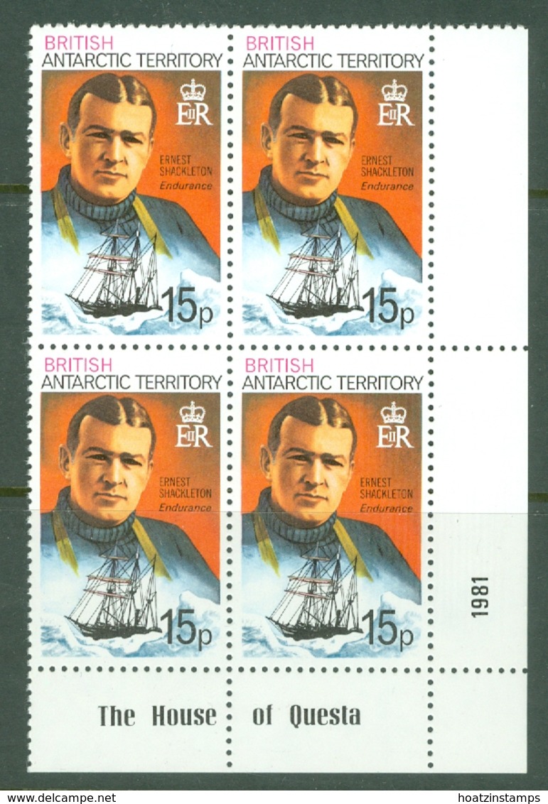 British Antarctic Territory: 1975/81   Ship Captains   SG75a     15p  [Perf: 12]    MNH Corner Block Of 4 - Unused Stamps