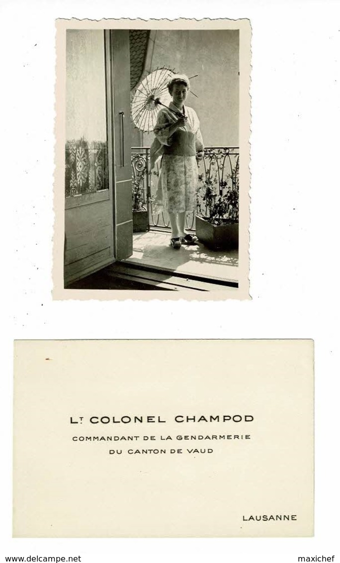 Enveloppe & Lettre, Photo 6 X 8 Cm & CDV "Lt Colonel Champod, Commandant Gendarmerie Canton De Vaud, Lausanne" - Cartes De Visite