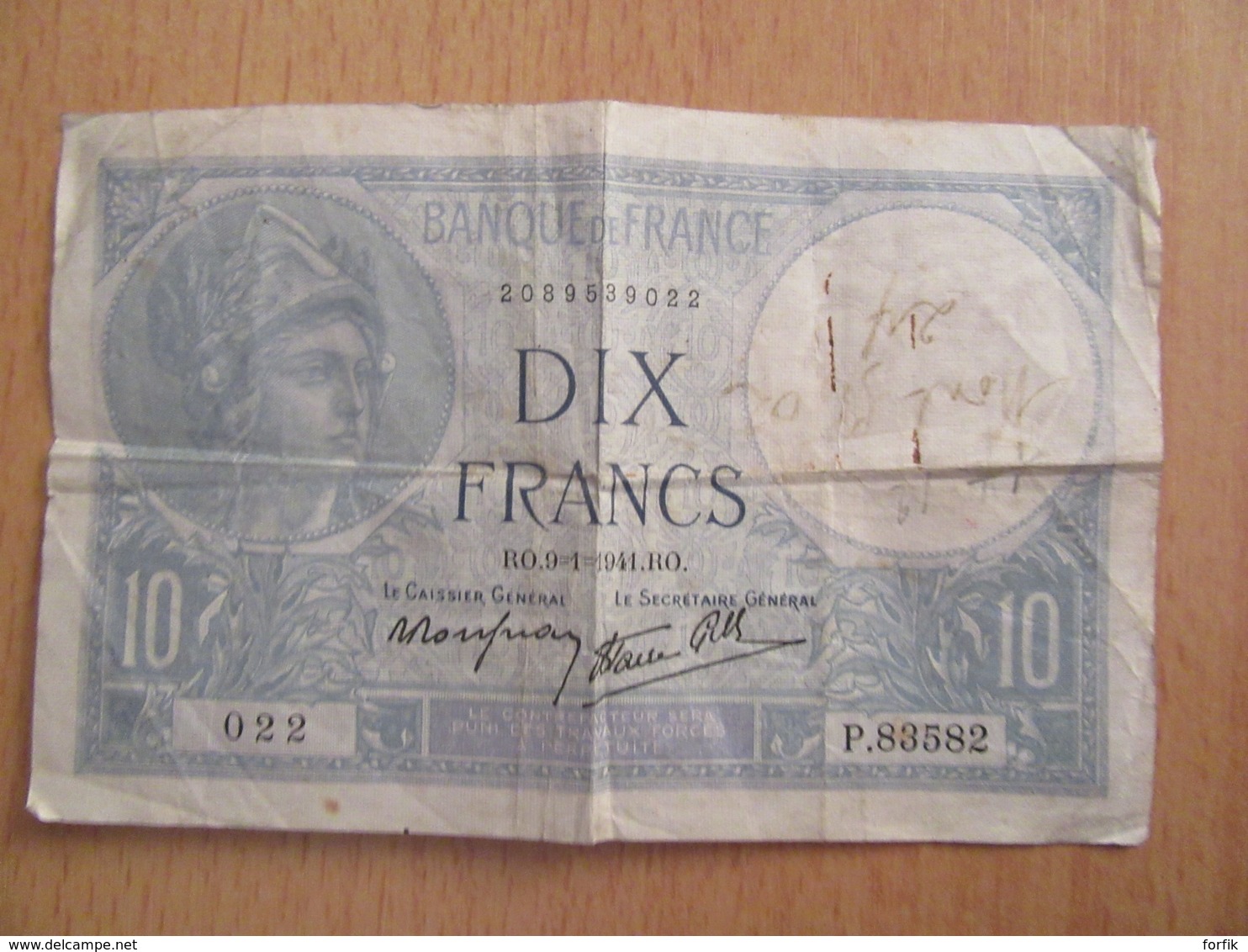 France - Billet 10 Francs Minerve 9=1=1941 - Alphabet P.83582 - Fauette F.07.27 - 10 F 1916-1942 ''Minerve''