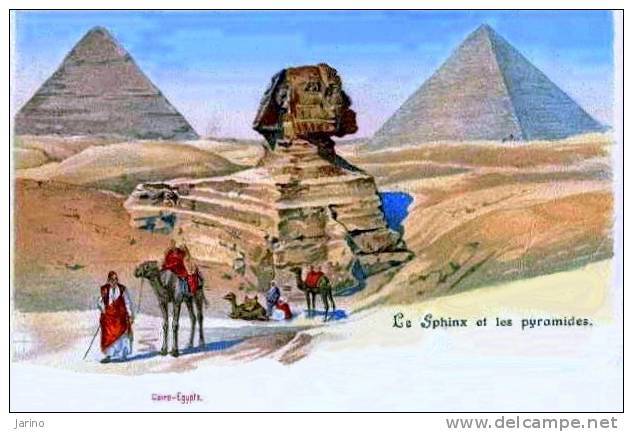 Egypte-1900,litho, Le Sphinx Et Les Pyramides, Reproduction - Autres & Non Classés