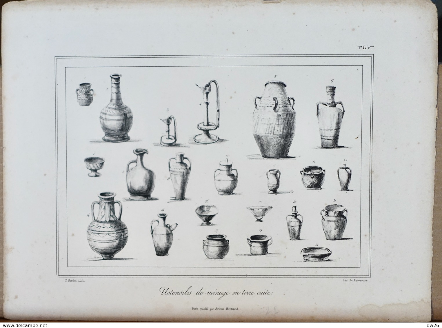 Lith. De Lemercier: Tombeaux Turc Et Juifs, Monnaies D'Alger, Armes Et Ustensiles - Lot De 4 Lithographies - Lithographies