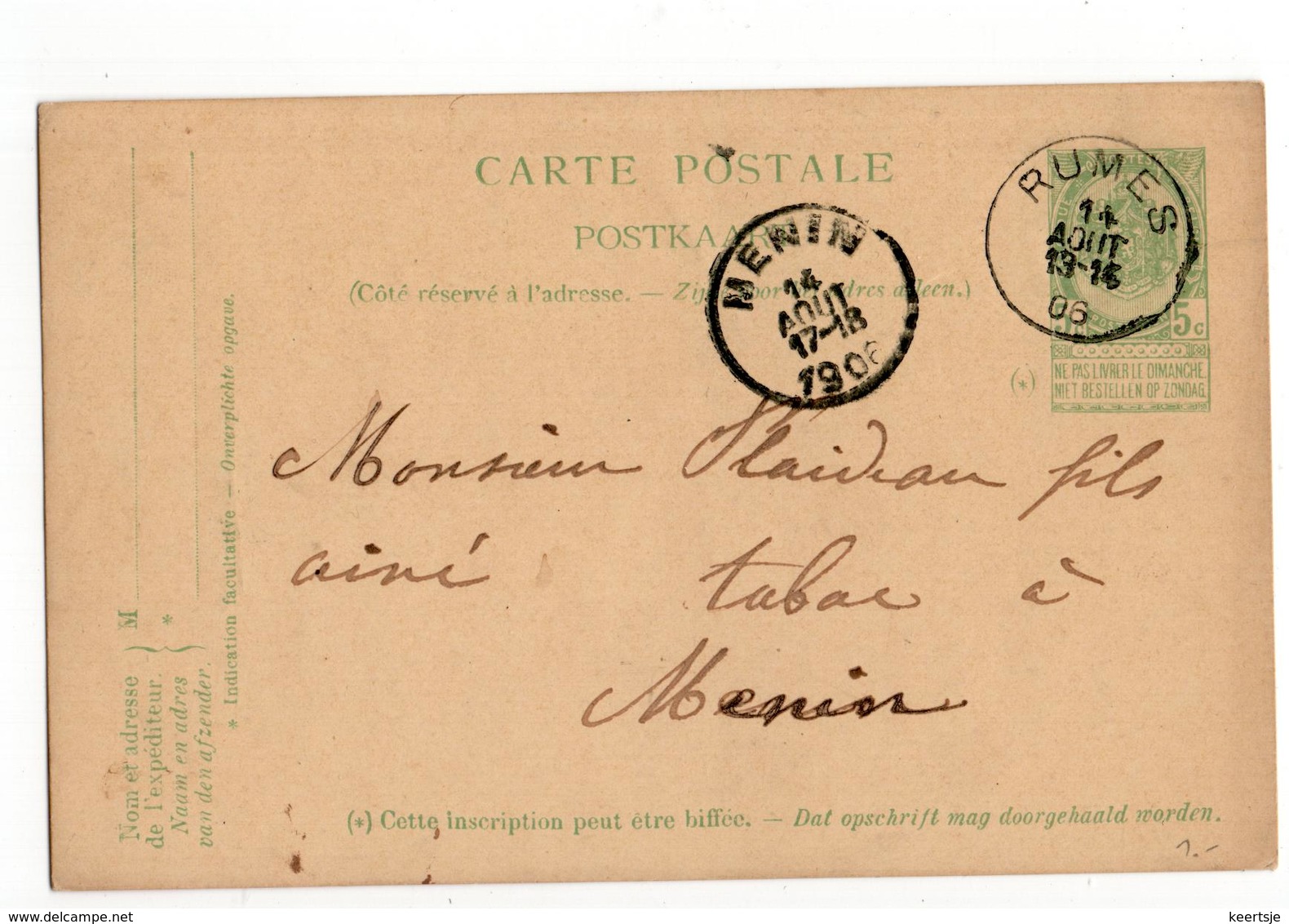 Menin  Stempel Rumes - 1906 - Other & Unclassified