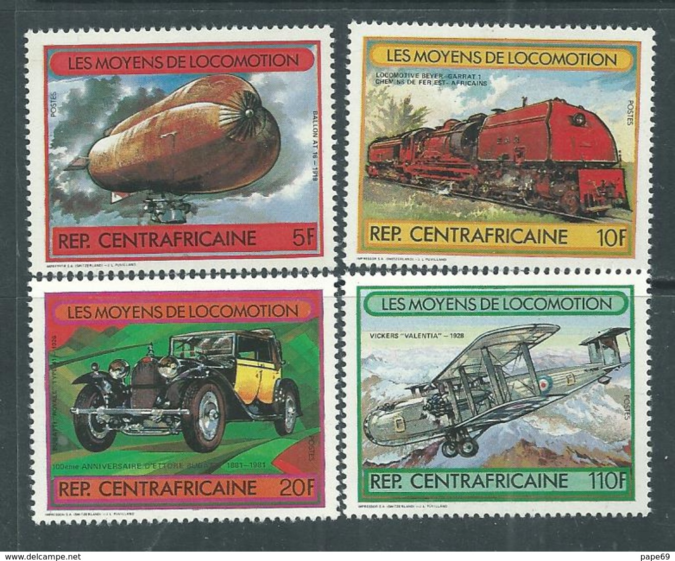 Centrafricaine N ° 511 / 14 XX : Moyens De Locomotion, La Série Des 4 Valeurs Sans Charnière TB - República Centroafricana