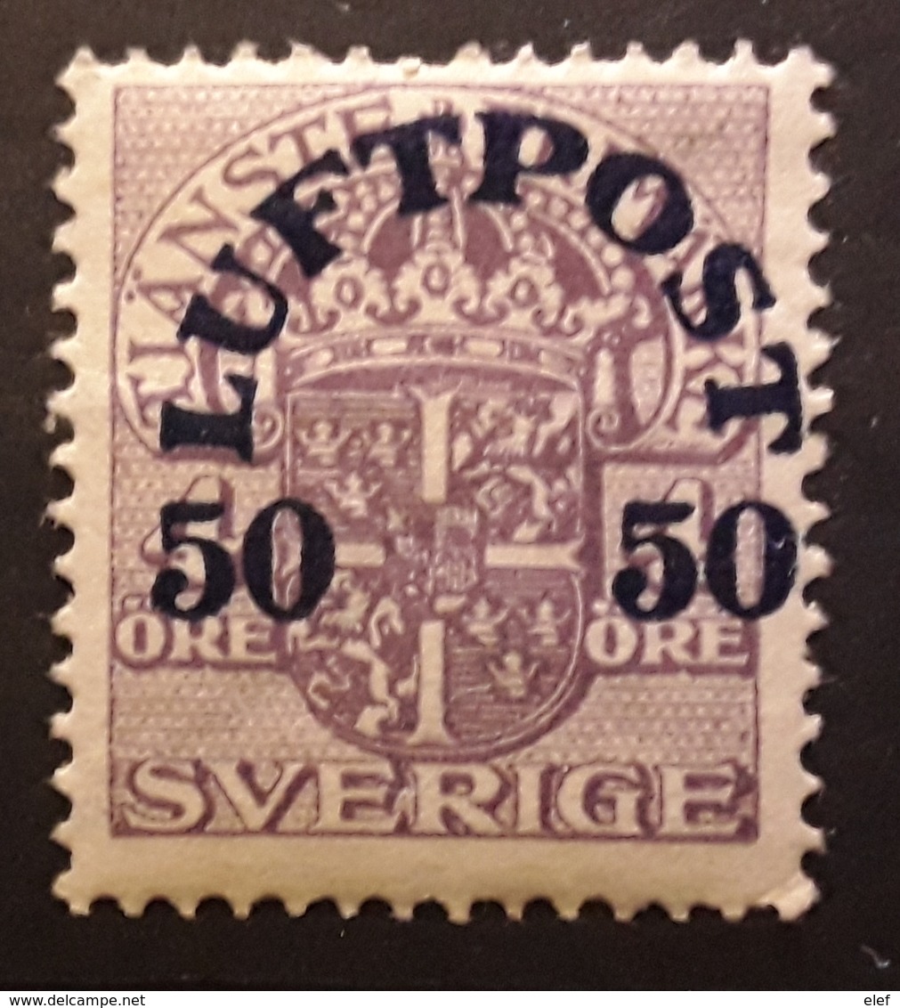 SVERIGE SWEDEN SUEDE ,1920  LUFTPOST Poste Aérienne Airmail,  Yvert No 3, 50 Sur 4 O Violet Neuf * MH , TB - Ungebraucht