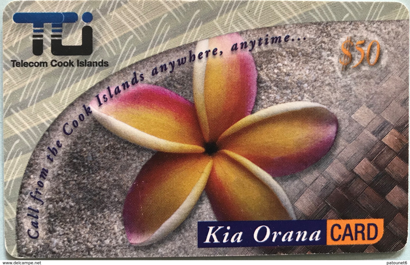 ILES COOK  -  Phonecard  -  " Flower " -  $50  -  Kia Orana CARD  -  TCI - Iles Cook
