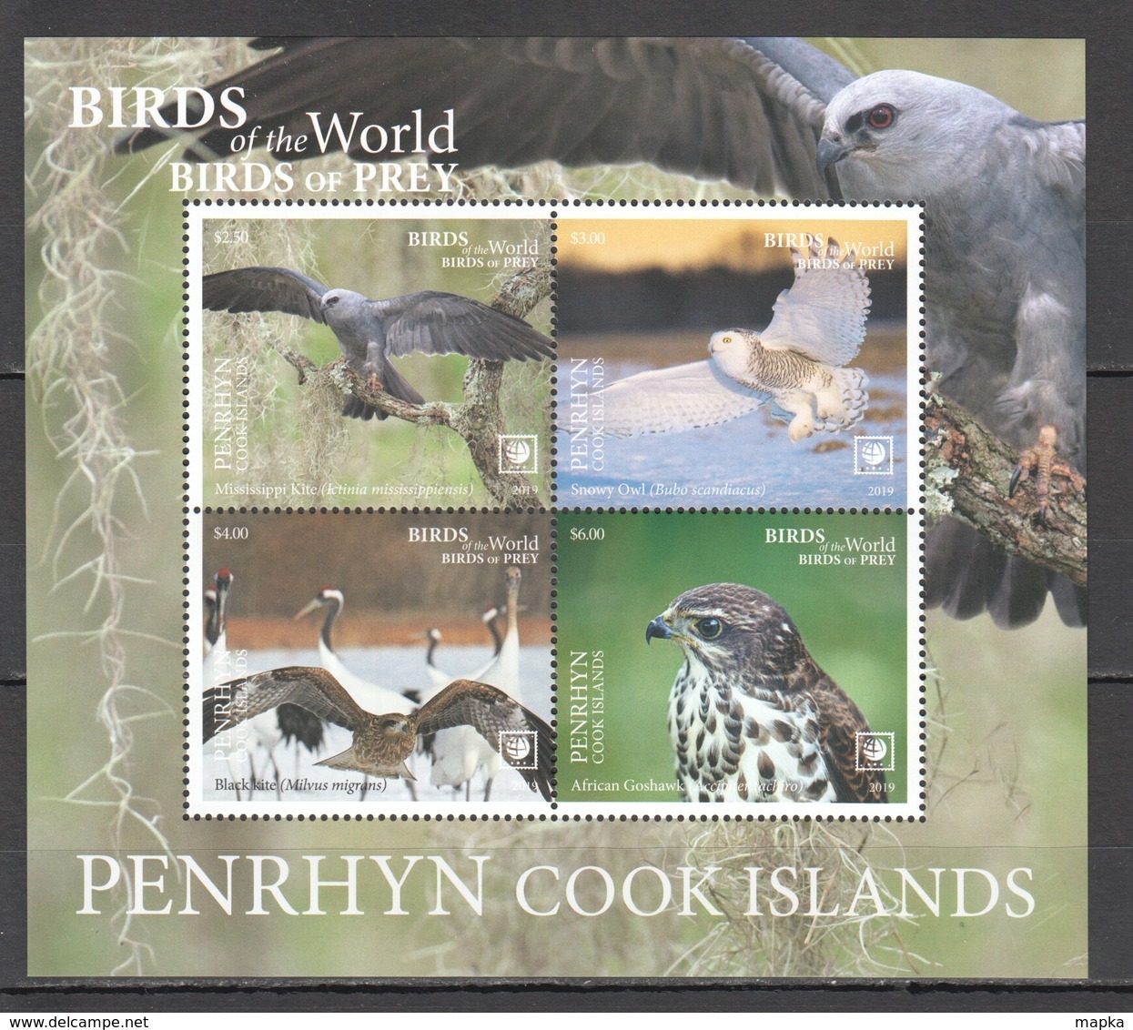 !!! EXCLUSIVE 2019 PENRHYN FAUNA BIRDS OF PREY $10 US NOMINAL 1BL MNH - Aquile & Rapaci Diurni