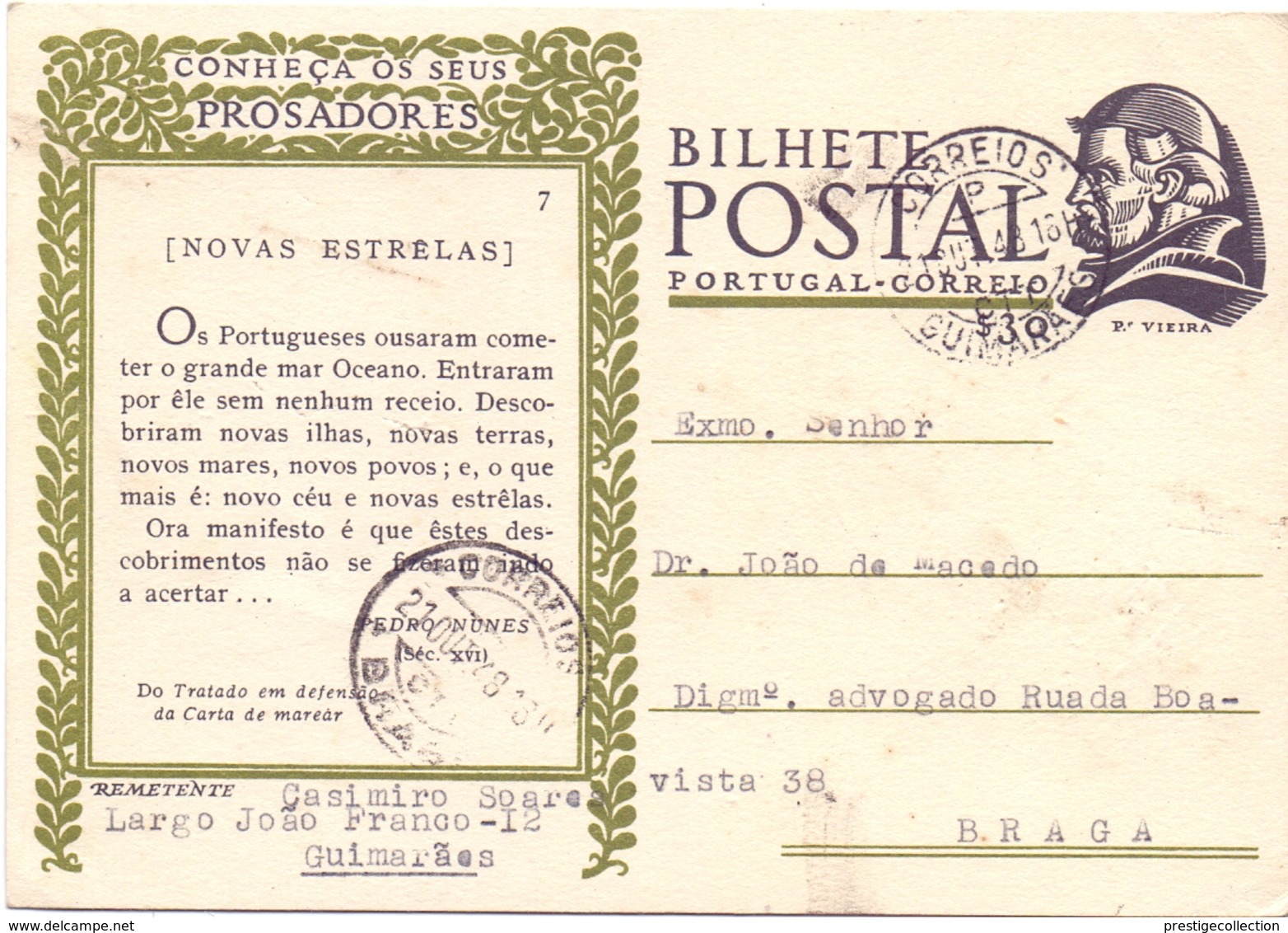 PORTUGAL BILHETE POSTAL 1948 NOVA ESTRELAS   (FEB20972) - Interi Postali