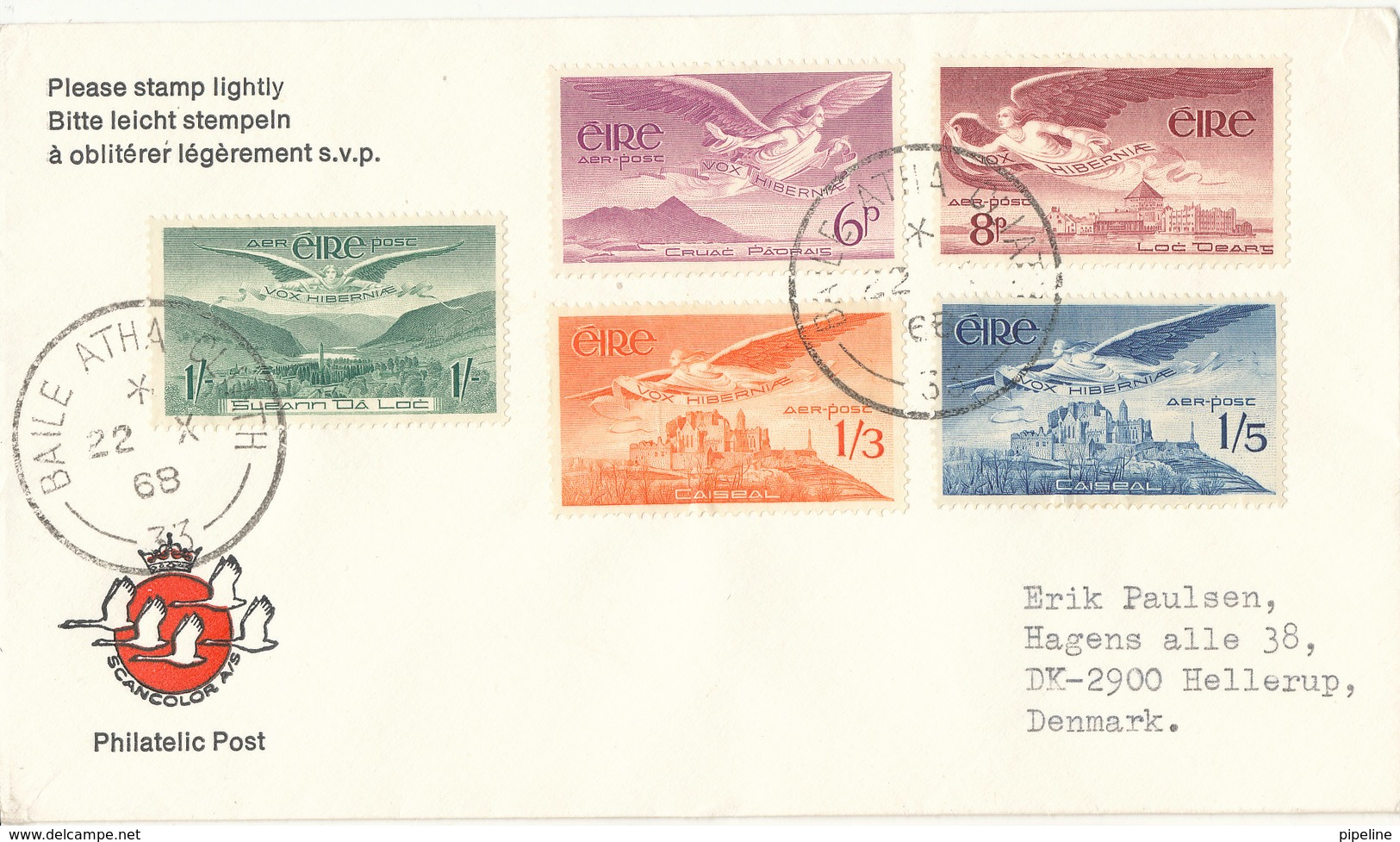 Ireland Cover With Air Mail Stamps Sent To Denmark 22-10-1968 - Covers & Documents