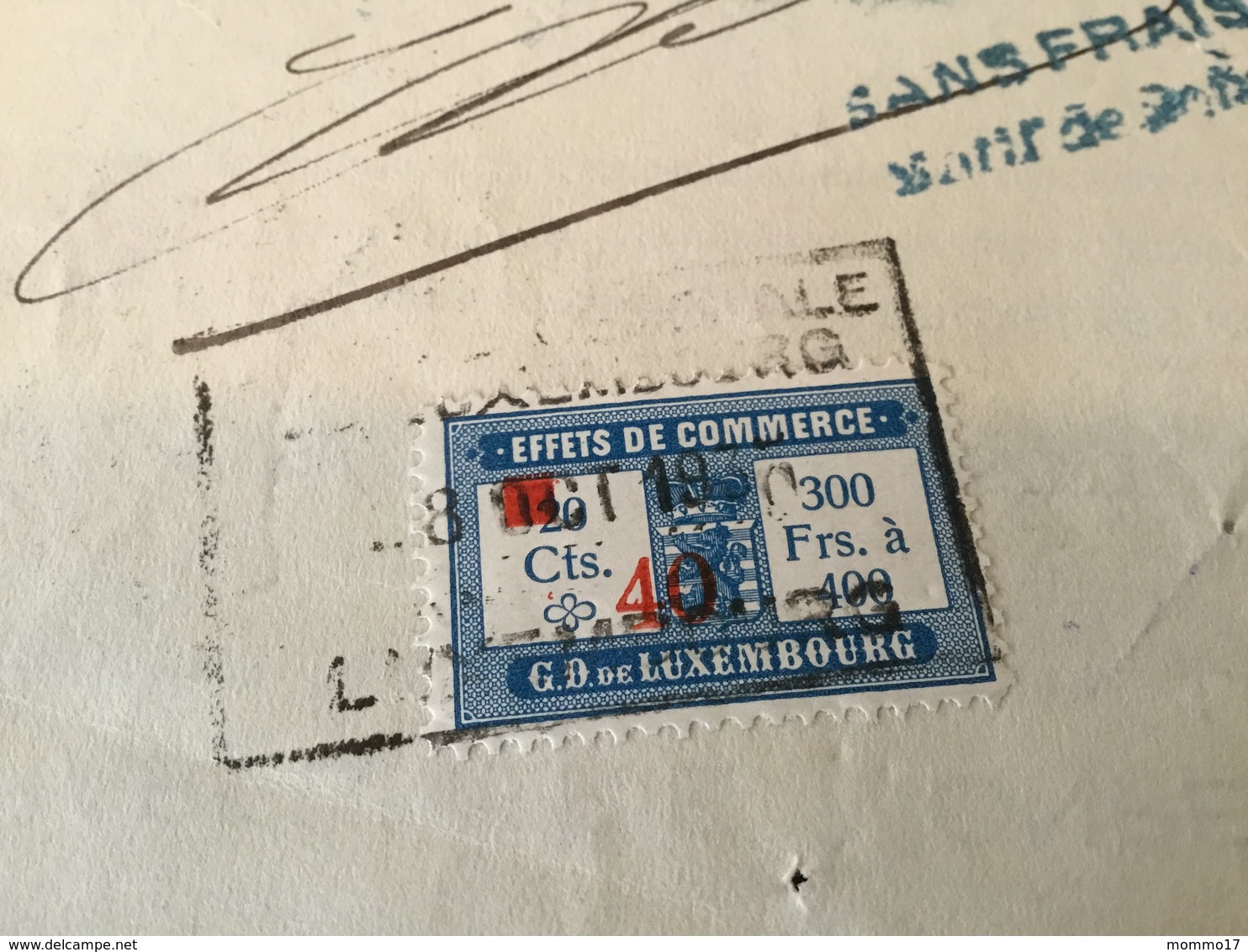 Luxembourg Lettre De Change Avec Timbre Effets De Commerce 40c Bleu Surcharge Rouge - Fiscali