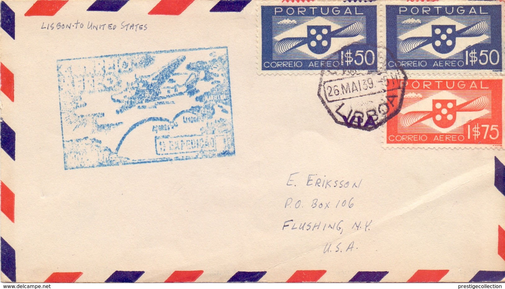 PORTUGAL 1939 AIR MAIL COVER SPECIAL POSTMARK LISBOA    (FEB20983) - Usati