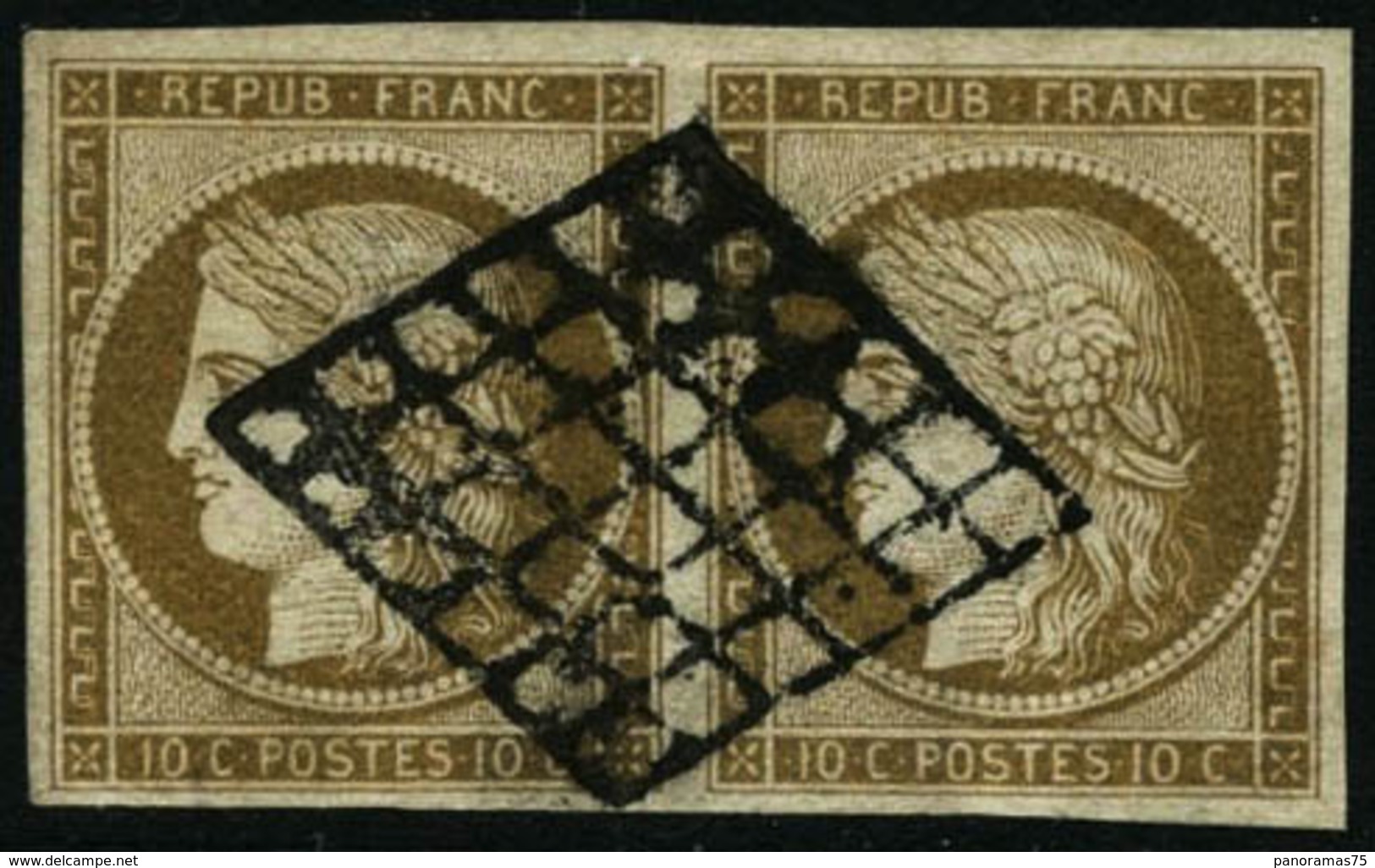 Oblit. N°1b 10c Bistre-verdâtre, Paire - TB - 1849-1850 Cérès