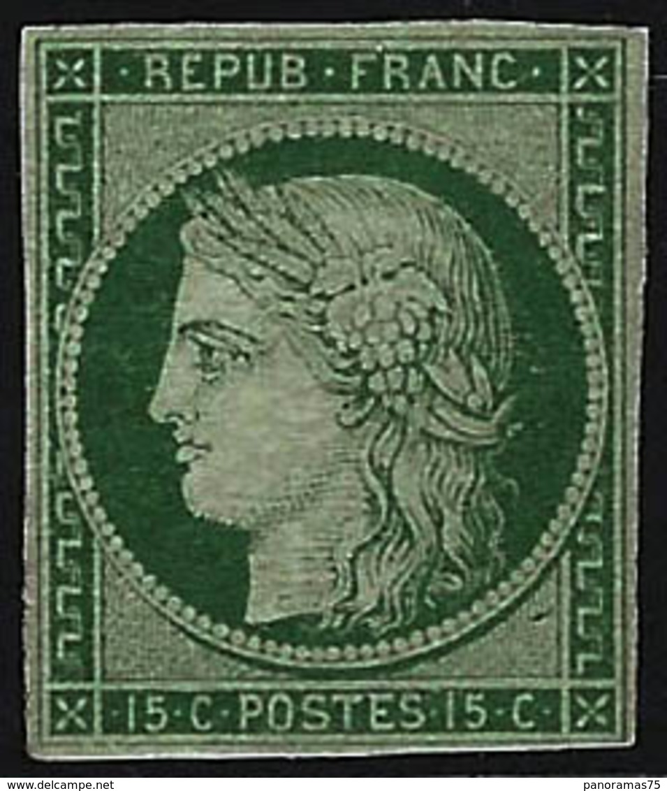 * N°2 15c Vert, Gomme Dimunée, Très RARE - B - 1849-1850 Ceres